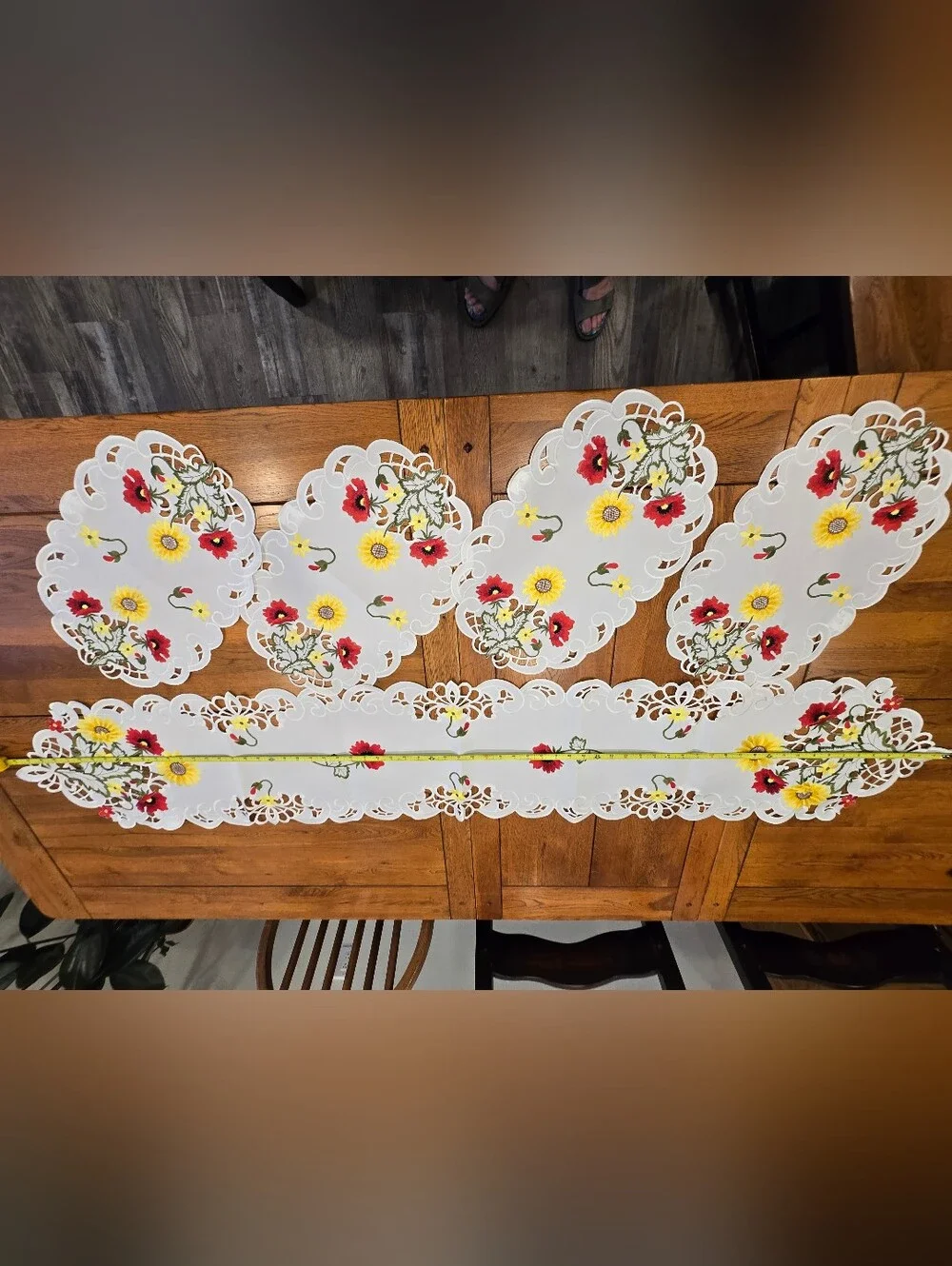 White Floral Cutwork Table Runner 5'7